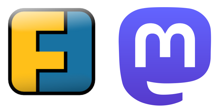 The icons of Friendica (left) and Mastodon next to eachother.